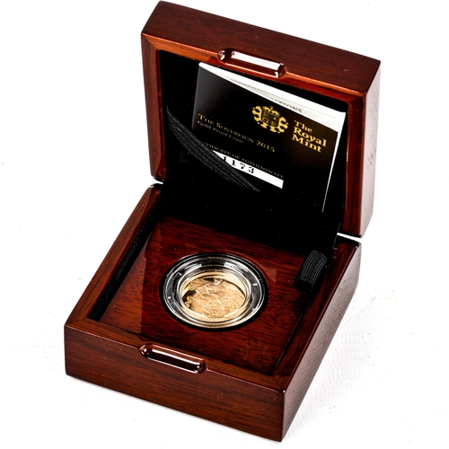 1169 - 2015 proof gold sovereign, limited edition, boxed with papers