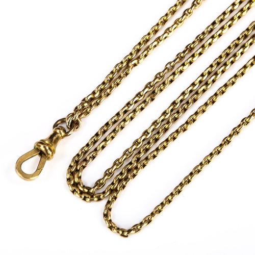 235 - **DESCRIPTION CHANGE** An Antique unmarked gold belcher link long guard chain, with dog clip, *teste... 