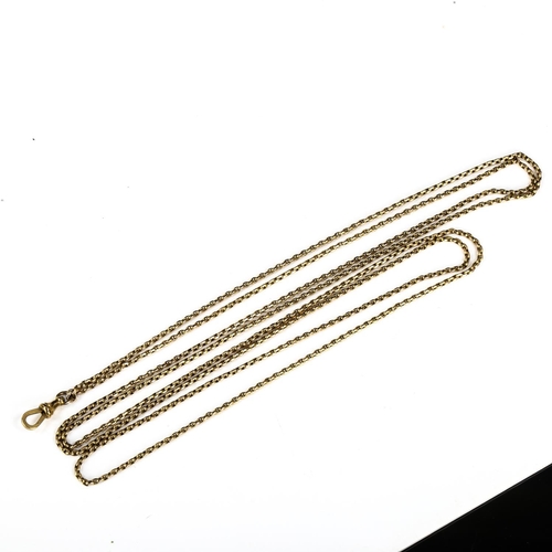 235 - **DESCRIPTION CHANGE** An Antique unmarked gold belcher link long guard chain, with dog clip, *teste... 