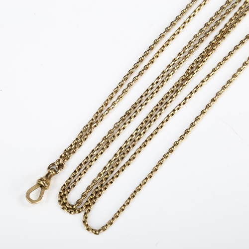 235 - **DESCRIPTION CHANGE** An Antique unmarked gold belcher link long guard chain, with dog clip, *teste... 