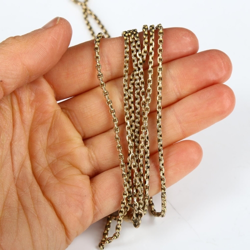 235 - **DESCRIPTION CHANGE** An Antique unmarked gold belcher link long guard chain, with dog clip, *teste... 