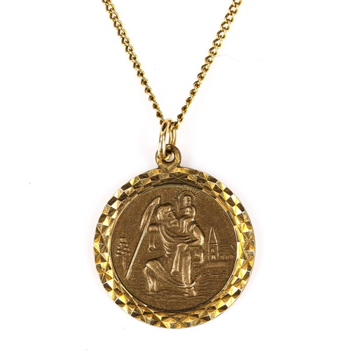 241 - A mid-20th century 9ct gold St Christopher pendant necklace, on unmarked yellow metal fine curb link... 