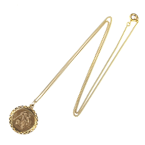 241 - A mid-20th century 9ct gold St Christopher pendant necklace, on unmarked yellow metal fine curb link... 