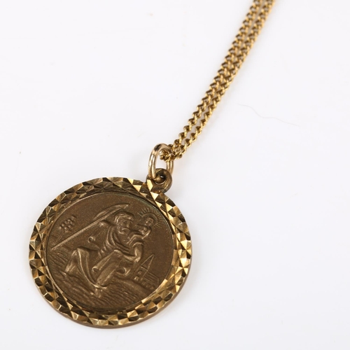 241 - A mid-20th century 9ct gold St Christopher pendant necklace, on unmarked yellow metal fine curb link... 