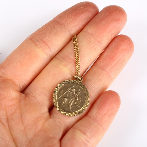241 - A mid-20th century 9ct gold St Christopher pendant necklace, on unmarked yellow metal fine curb link... 