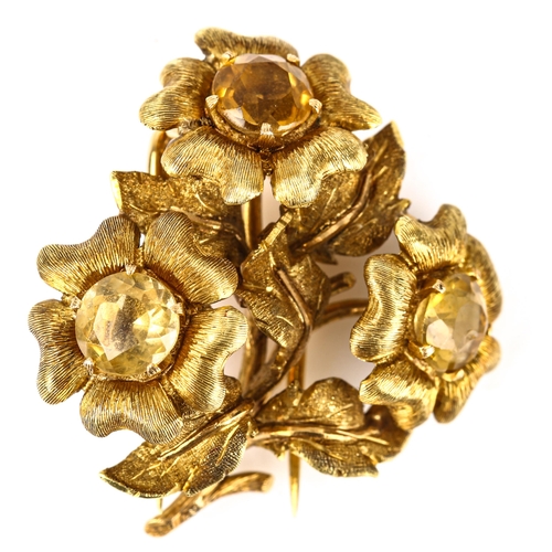 103 - M BUCCELLATI - a Vintage Italian 18ct gold citrine floral spray scarf clip brooch, circa 1970s, with... 