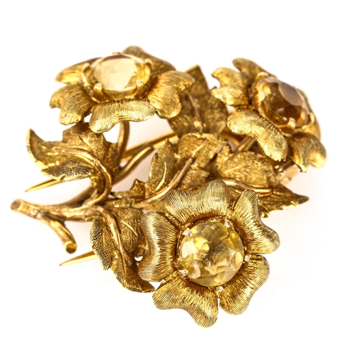 103 - M BUCCELLATI - a Vintage Italian 18ct gold citrine floral spray scarf clip brooch, circa 1970s, with... 