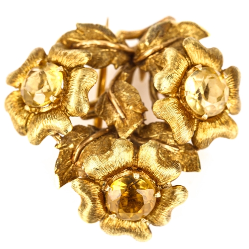 103 - M BUCCELLATI - a Vintage Italian 18ct gold citrine floral spray scarf clip brooch, circa 1970s, with... 