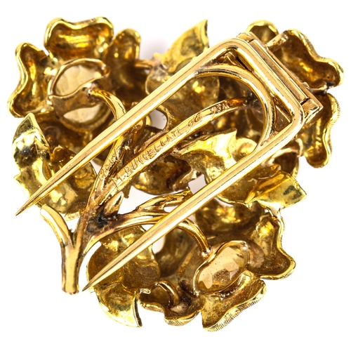 103 - M BUCCELLATI - a Vintage Italian 18ct gold citrine floral spray scarf clip brooch, circa 1970s, with... 