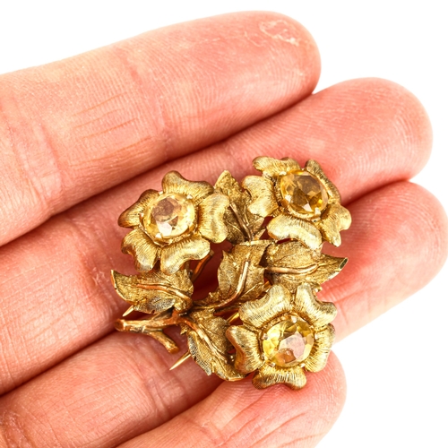 103 - M BUCCELLATI - a Vintage Italian 18ct gold citrine floral spray scarf clip brooch, circa 1970s, with... 