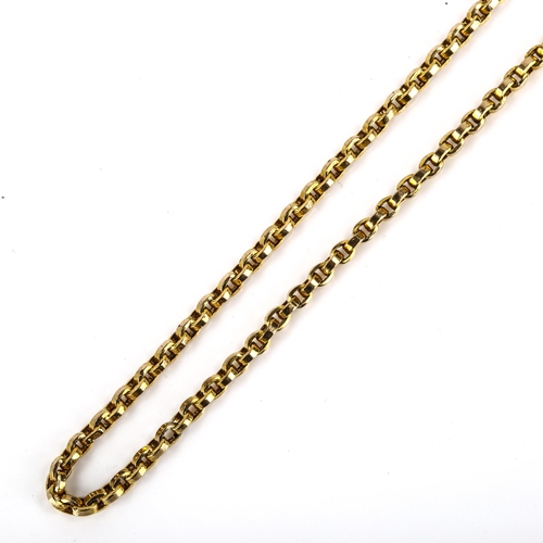 109 - An Antique 9ct gold belcher link chain necklace, with foliate engraved barrel clasp, necklace length... 