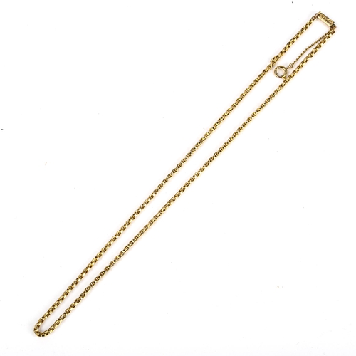 109 - An Antique 9ct gold belcher link chain necklace, with foliate engraved barrel clasp, necklace length... 