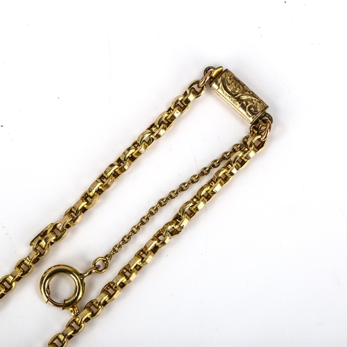 109 - An Antique 9ct gold belcher link chain necklace, with foliate engraved barrel clasp, necklace length... 