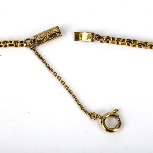 109 - An Antique 9ct gold belcher link chain necklace, with foliate engraved barrel clasp, necklace length... 