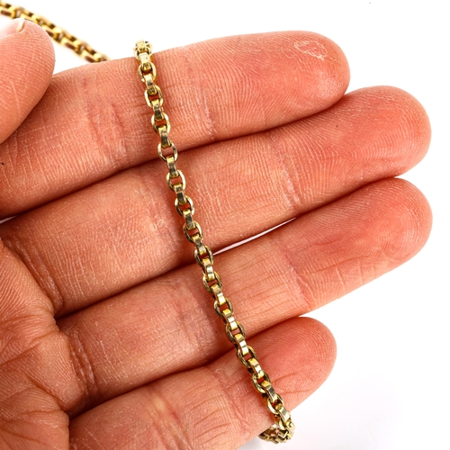 109 - An Antique 9ct gold belcher link chain necklace, with foliate engraved barrel clasp, necklace length... 