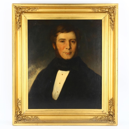 2002 - A 19th century oil on canvas, half length portrait of a gentleman, unsigned, 60cm x 50cm, framed