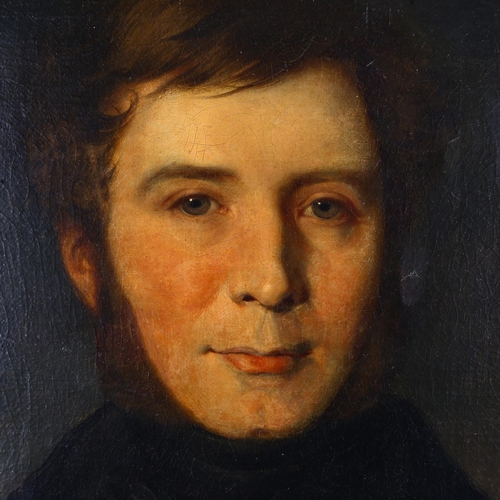 2002 - A 19th century oil on canvas, half length portrait of a gentleman, unsigned, 60cm x 50cm, framed