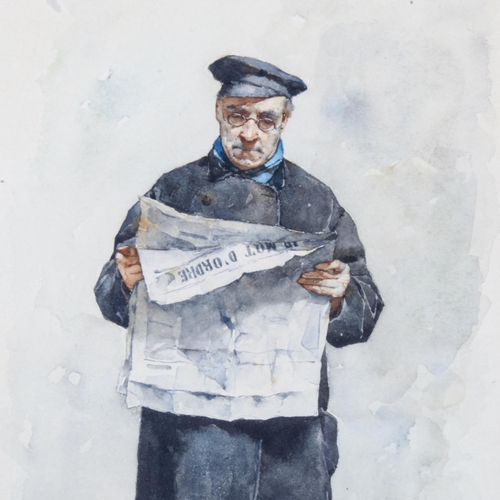 2005 - T Lessi, watercolour, study of a man reading a newspaper, signed and dated Paris 1881, 26cm x 15cm, ... 