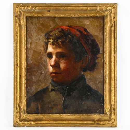 2006 - A late 19th century oil on canvas, portrait of a boy with a red cap, unsigned, 43cm x 35cm, framed