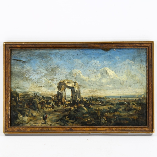 2010 - T O'Donnell, oil on board, Continental landscape, signed, 15cm x 26cm, framed