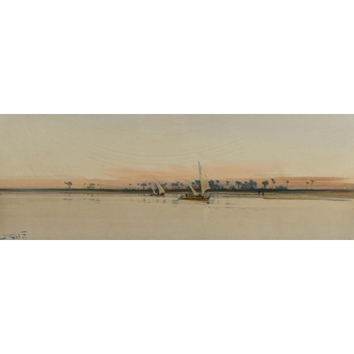 2012 - Augustus Lamplough, watercolour, Fellucahs on the Nile, signed and dated 1907, 24cm x 60cm, framed