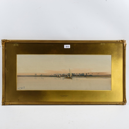 2012 - Augustus Lamplough, watercolour, Fellucahs on the Nile, signed and dated 1907, 24cm x 60cm, framed