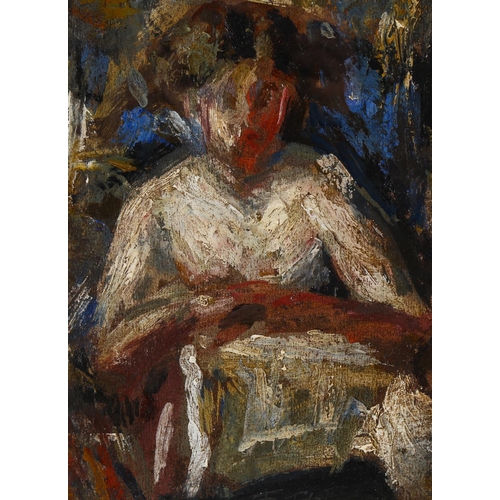 2017 - T O'Donnell, oil on board, seated figure, signed with monogram, 24cm x 18cm, framed