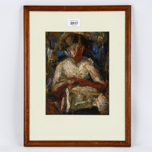 2017 - T O'Donnell, oil on board, seated figure, signed with monogram, 24cm x 18cm, framed