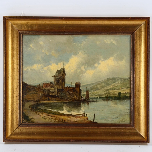 2018 - Alfred H Vickers (1853 - 1907), oil on canvas, buildings beside a river, signed, 25cm x 30cm, framed