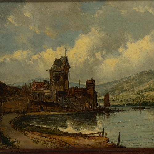 2018 - Alfred H Vickers (1853 - 1907), oil on canvas, buildings beside a river, signed, 25cm x 30cm, framed