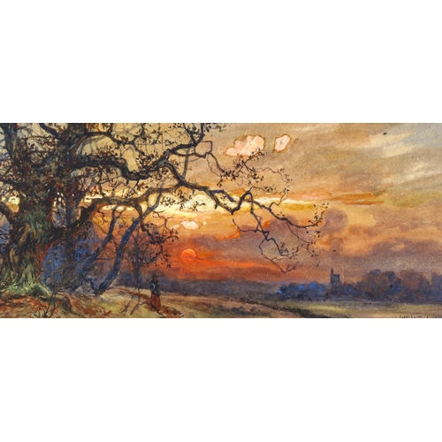 2023 - Charles John De Lacy (1856 - 1929), watercolour, sunset landscape, signed, 20cm x 40cm, framed