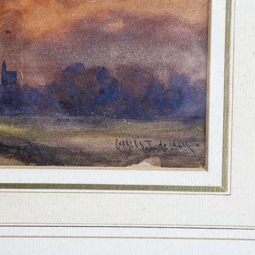 2023 - Charles John De Lacy (1856 - 1929), watercolour, sunset landscape, signed, 20cm x 40cm, framed