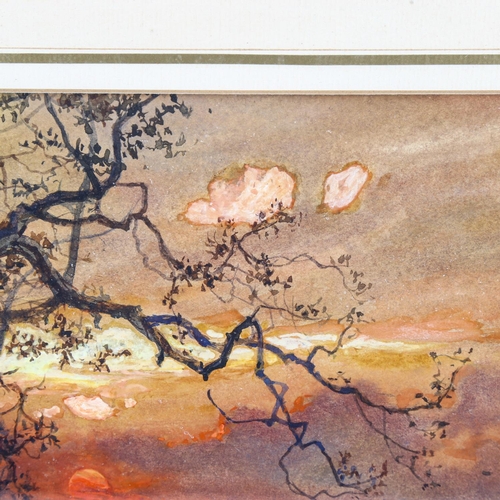 2023 - Charles John De Lacy (1856 - 1929), watercolour, sunset landscape, signed, 20cm x 40cm, framed