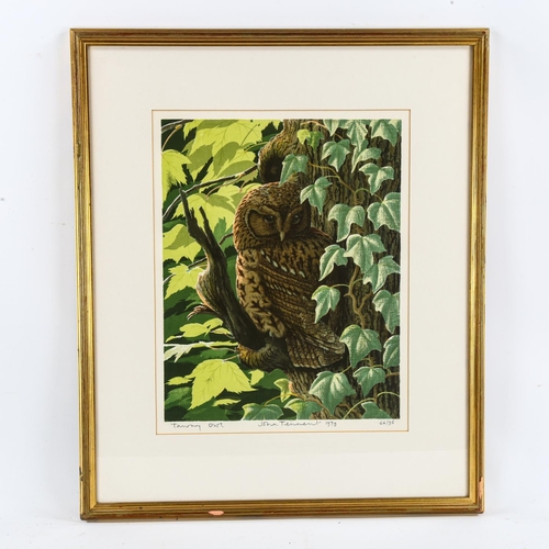 2026 - John Tennent, watercolour tawny owl, 37cm x 28cm, and a limited edition print by the same hand, fram... 