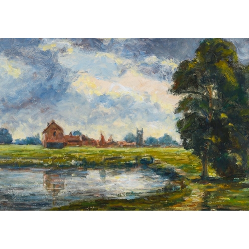 2032 - Peter Coombs, oil on board, farm landscape, signed, 40cm x 55cm, framed