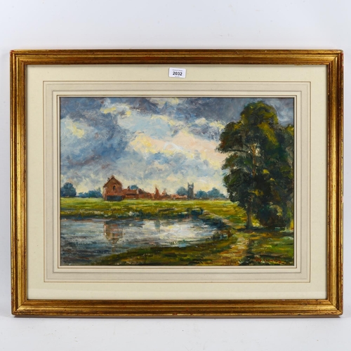 2032 - Peter Coombs, oil on board, farm landscape, signed, 40cm x 55cm, framed