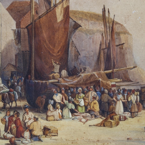 2039 - Thomas Brabazon Aylmer (1806 - 1856), watercolour, fish market Hastings, signed with initials, 20cm ... 