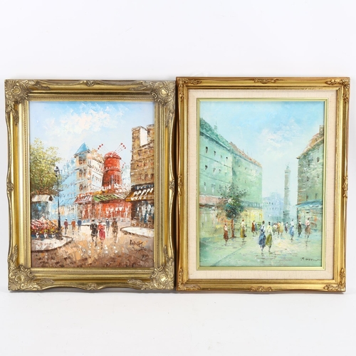 2042 - 2 oils on canvas, circa 1970s, Parisian street scenes, 40cm x 30cm, framed (2)