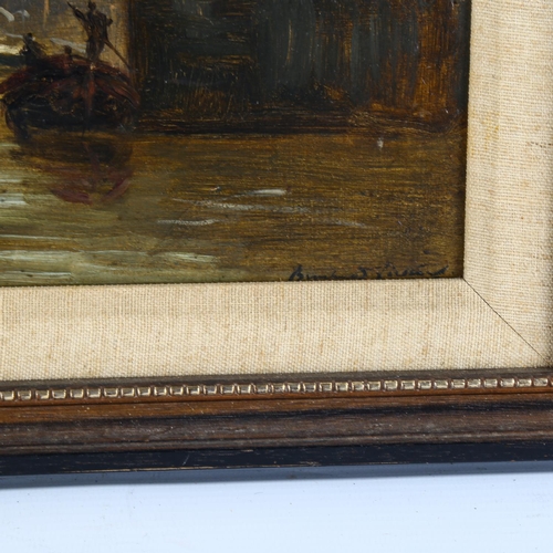 2051 - Early 20th century oil on wood panel, passenger steam boat on river, indistinctly signed, 30cm x 38c... 