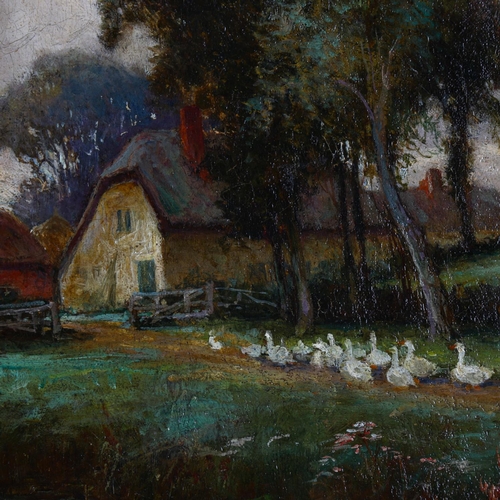 2059 - 19th century oil on canvas, figures driving geese, unsigned, 50cm x 76cm, framed