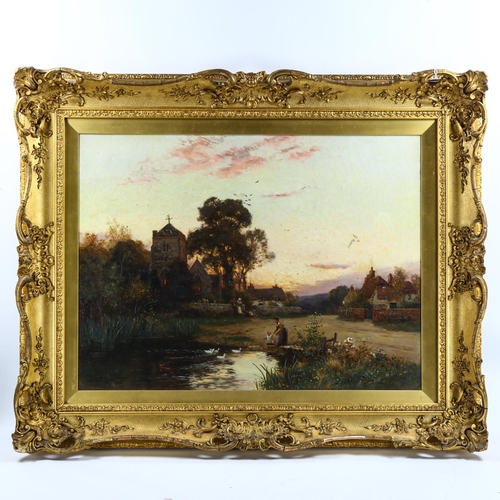 2060 - Stuart Lloyd, oil on canvas, village scene at sunset, signed and dated 1908, 60cm x 80cm, framed