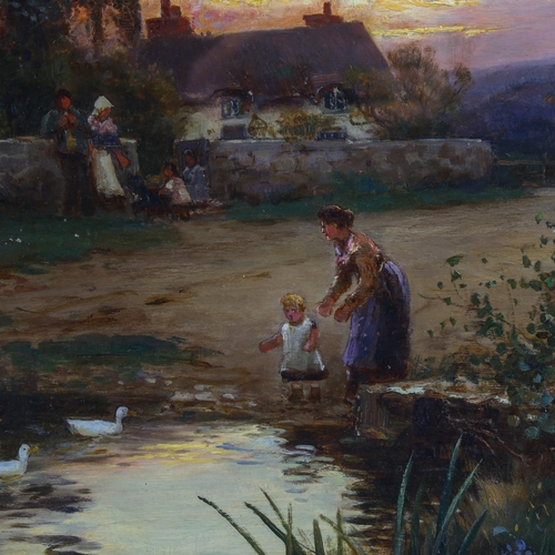 2060 - Stuart Lloyd, oil on canvas, village scene at sunset, signed and dated 1908, 60cm x 80cm, framed