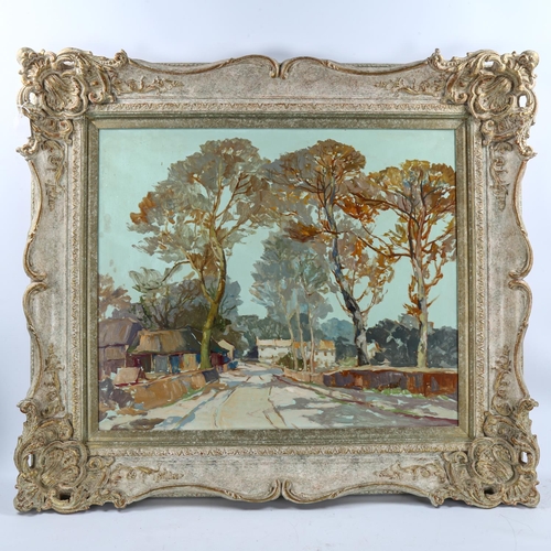 2061 - Francesco De Besperato, oil on board, a village street, unsigned, 64cm x 76cm, framed