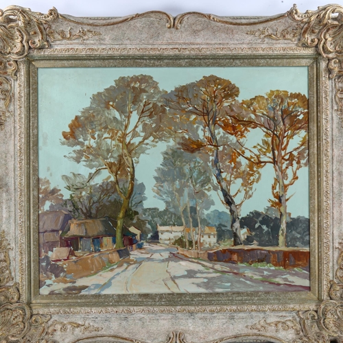 2061 - Francesco De Besperato, oil on board, a village street, unsigned, 64cm x 76cm, framed