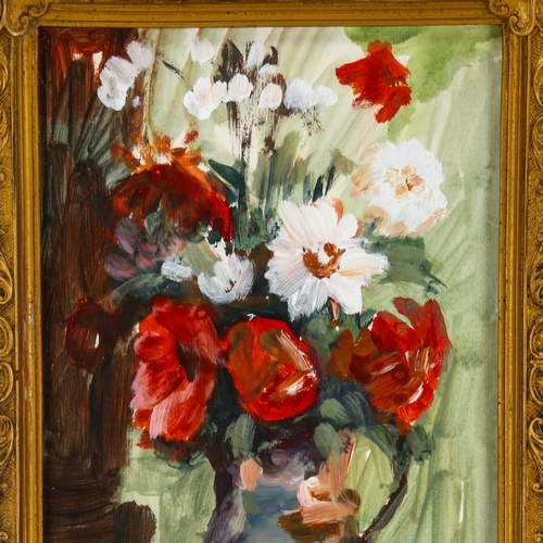 2063 - 20th century oil on board, impressionist still life, indistinctly signed, 27cm x 18cm, framed