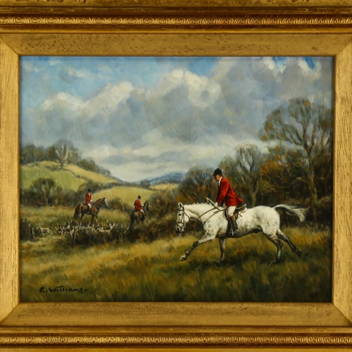 2067 - Glynn Williams (born 1955), oil on board, hunting scene, signed, 19cm x 24cm, framed