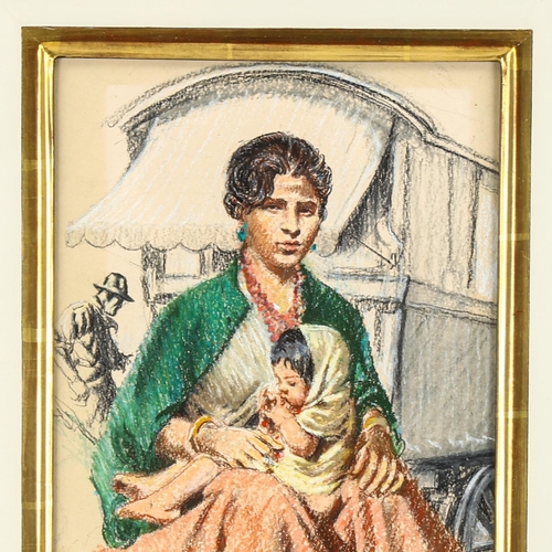 2070 - Elsie May Robson (nee Dawson) (1886 - 1971), coloured pastels, nomads, signed, 28cm x 19cm, framed