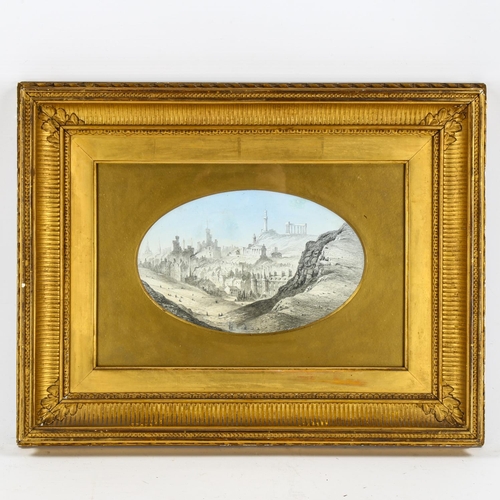 2071 - 19th century pencil and wash, view of Edinburgh from St Andrews, indistinctly inscribed and dated, 1... 