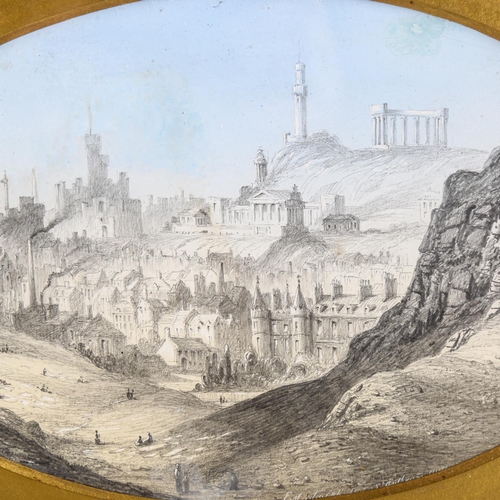 2071 - 19th century pencil and wash, view of Edinburgh from St Andrews, indistinctly inscribed and dated, 1... 