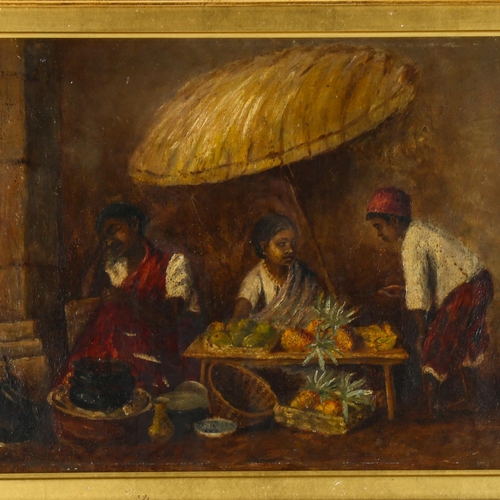 2072 - 19th/20th century oil on canvas, fruit sellers, unsigned, 28cm x 37cm, framed